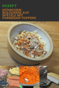 Hühnchen-Bolognese auf Spätzle mit Parmesan-Topping